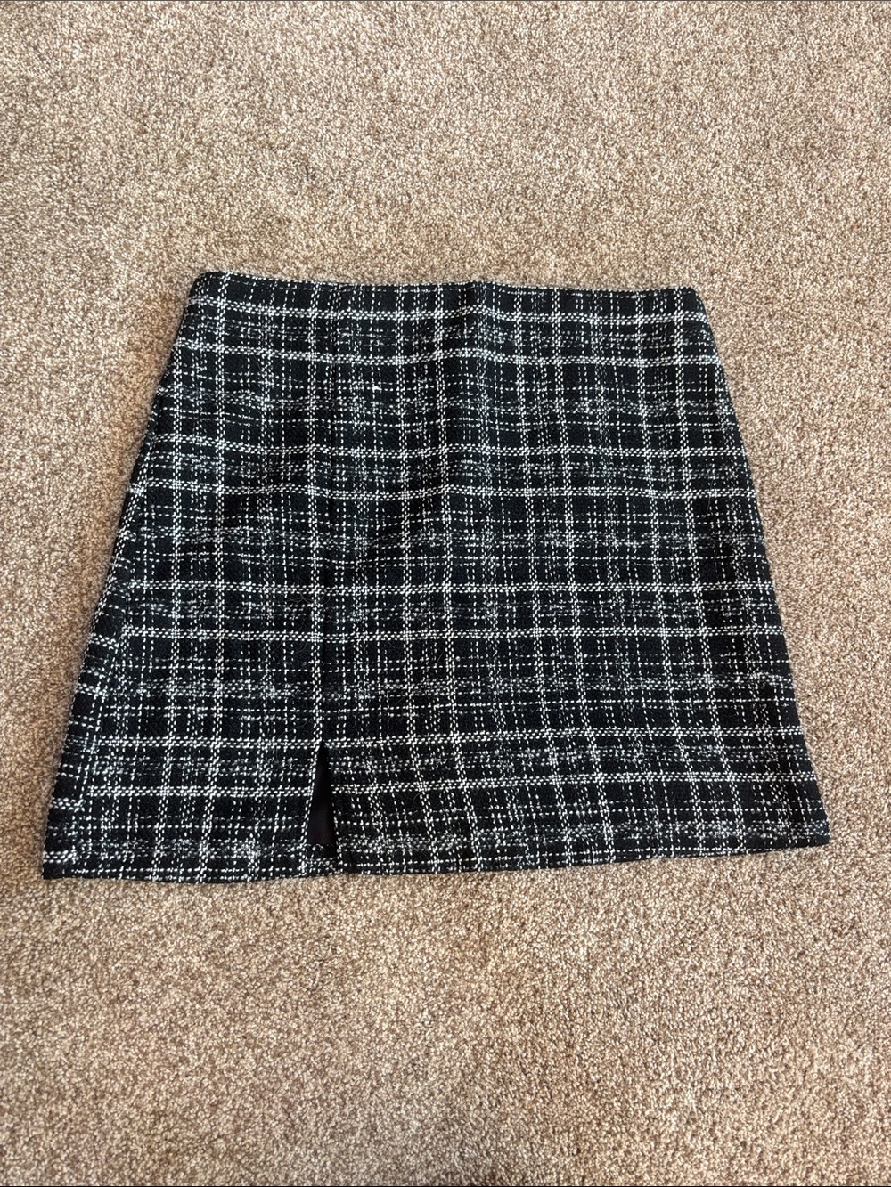 Time and Tru Black and White Plaid Mini Skirt with Front Slit